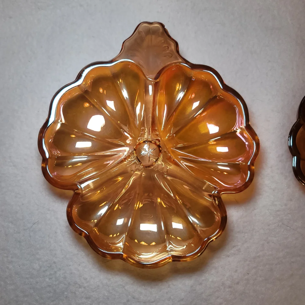 0823. Set of 2 ~ Vintage ~ Jeanette ~ Iridescent Marigold Carnival Glass ~ NICE!